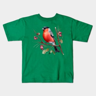 Watercolor Bullfinch on a Twig Kids T-Shirt